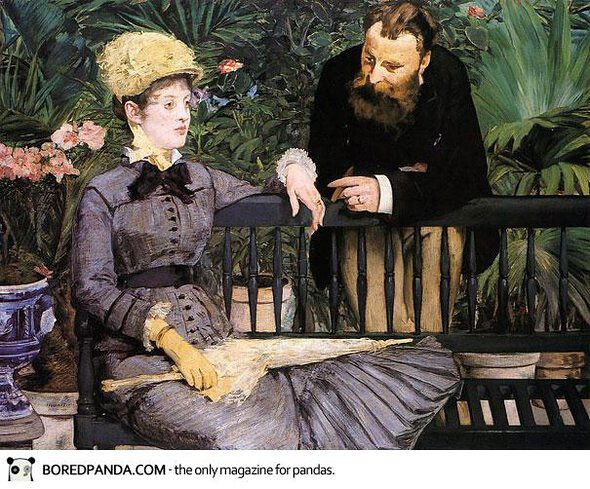 Dappled light and unhappy party-time people, then it’s Manet. 光斑，外加愁眉苦脸的Party，马奈。