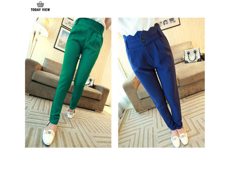 2014春季新款欧美流行时尚水波浪甜美波浪边休闲裤哈伦小脚裤百搭