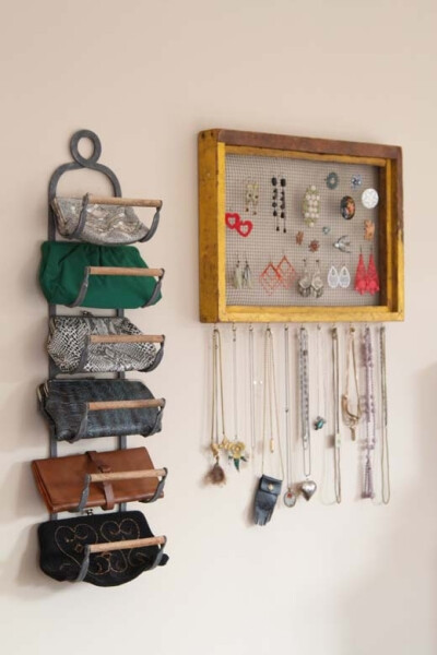 Repurpose a wine rack as a purse organizer