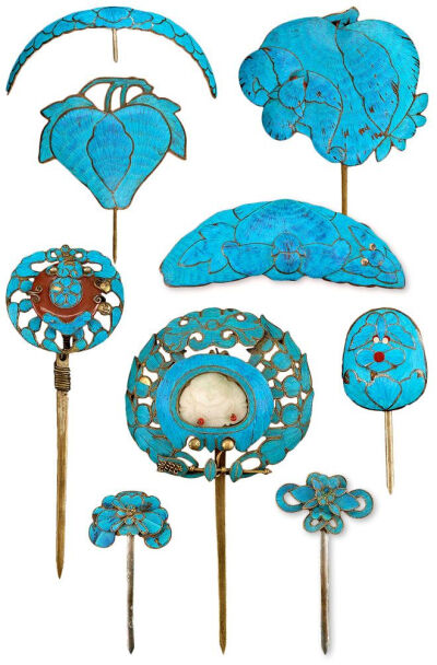 kingfisher feather hair ornaments, qing dynasty.