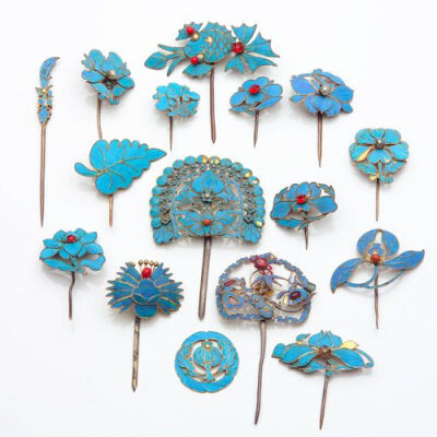 Chinese Kingfisher feather hair ornaments