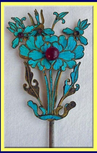 ANTIQUE CHINESE KINGFISHER HAIR JEWELRY