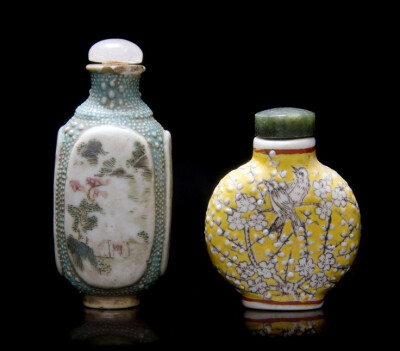 Two Molded Porcelain Snuff Bottles,
