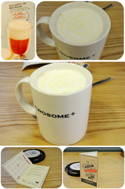 #韩国观光美食#天气也逐渐转凉，秋日的午后来#TWO SOME+#家点上一杯【White Cloud Latte】吧。跟一般拿铁不同时的是最上面一层的牛奶泡沫上多了一圈炼乳。使得拿铁口感更加温润甜美。推荐店址：大田综合汽车站对面SU…