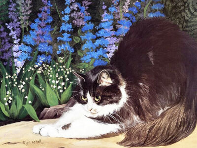 画家笔下的可爱猫咪壁纸 - Lyn Estall 猫咪插画 - 可爱手绘猫咪图片 Cat paintings fantasy cat art19