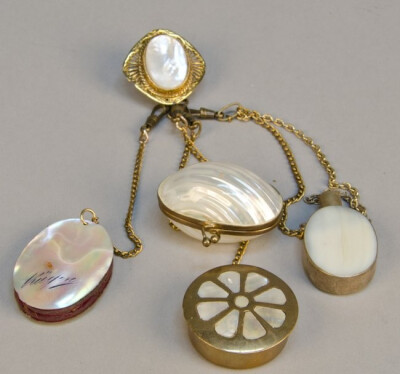 Antique Victorian 5 Piece Chatelaine, Mother-of-Pearl, c1800s