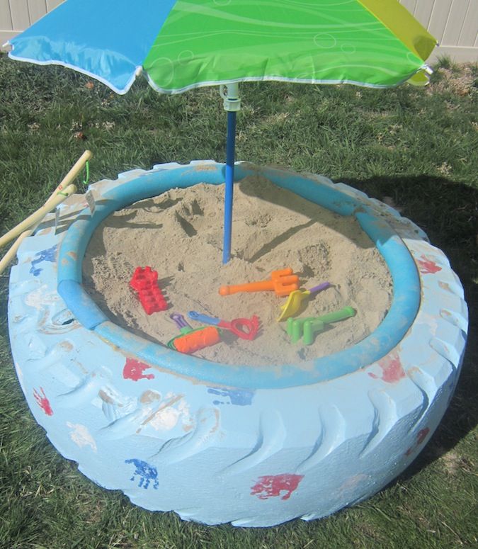 Make a sandbox with a tire! This is so cool!