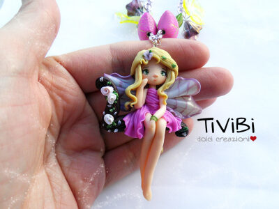 Witch Jewelry clay necklace Lovely Fairy OOAK by tivibi