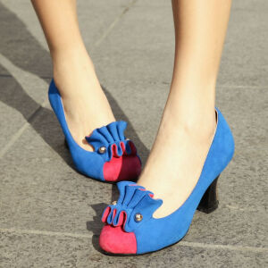 真皮高跟鞋花朵装饰低帮鞋