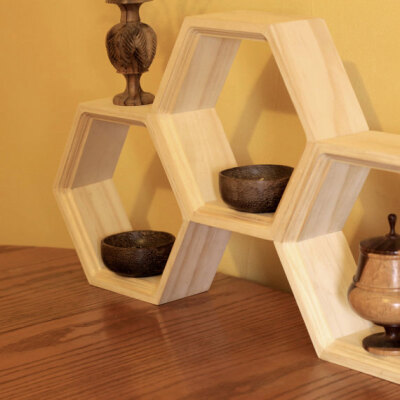 Honeycomb Shelving - Unfinished Set of Three Hexagon Shelves - Modular Do it Yourself Shelf - Cubby Organizers