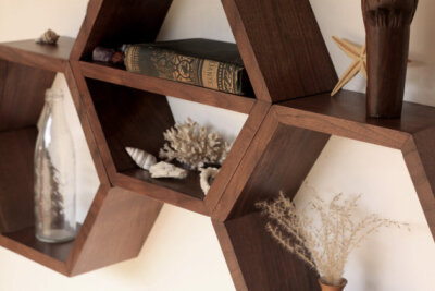 Geometric Shelf - Wood Hexagon Shelving - Honeycomb Shelves - Mid Century Modern - Middle Shelf Set of 3