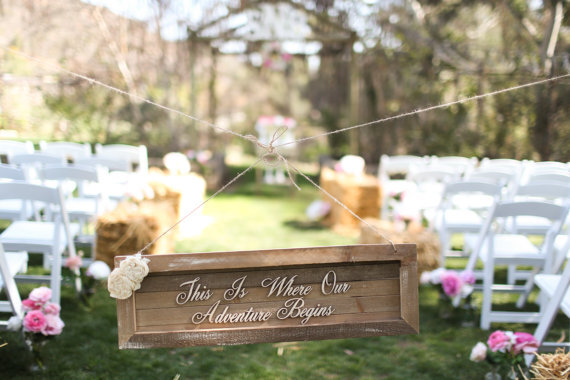 Rustic Wedding Sign This Is Where Our Adventure Begins Ceremony Sign Old Barn Wood NEW 2014 Design by Morgann Hill Designs