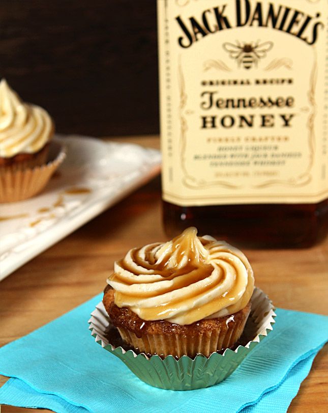 Jack Daniels Honey Whiskey Cupcakes with a Bourbon Drizzle for a VERY Happy Birthday!