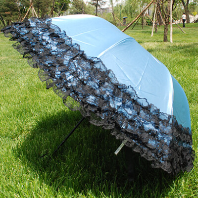好梦洋伞双层蕾花晴雨伞内衬黑胶印花防紫外线防晒三折伞