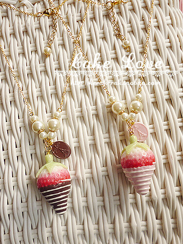 草莓巧克力酱草莓珍珠毛衣项链