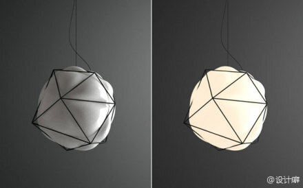 【装在笼子里的灯具】意大利工业设计师 Valerio Sommella 联手 Alberto Saggia 为意大利知名玻璃照明厂商 Vistosi 设计了一组名为「Semai」的限量版灯具，灯罩由一个三角形组成的金属笼子、以及一个吹制玻璃灯罩组成。http://t.cn/8Fd8M1G