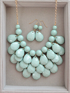 2013 Hottest Wedding Color Mint - Teardrop Statement Necklace