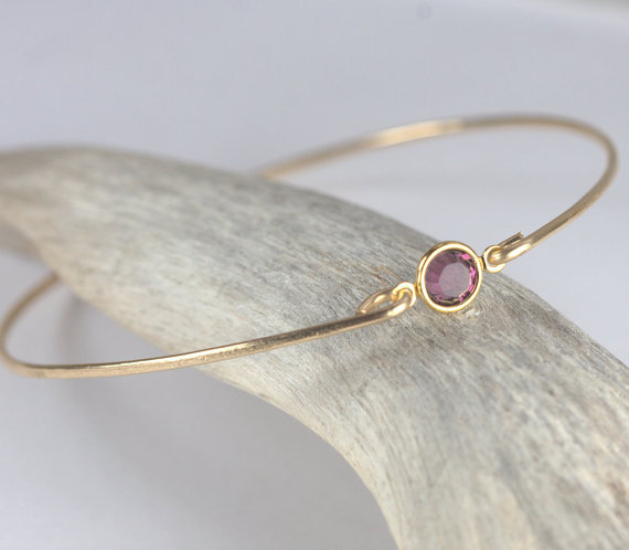 Swarovski Amethyst Gold Bangle Bracelet, Gold Bracelet, Amethyst Bangle Bracelet, Birthstone Bracelet