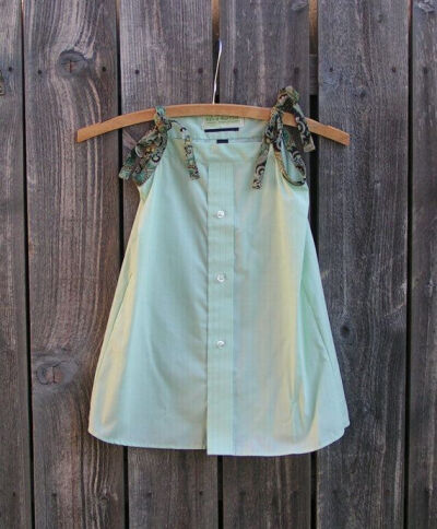 Upcycled Girls Sundress from Mens Shirt Mint Green