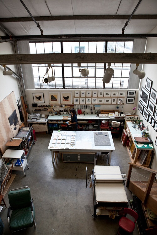 Sirima Sataman of ink.paper.plate Press moved into this studio in San Francisco’s Dogpatch District just one year ago, right before her son left for college. She wanted a space all to herself where she could make a mess and wake up at any hour to work out an idea.