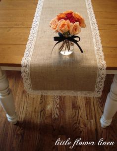 Burlap table runners with lace trim!