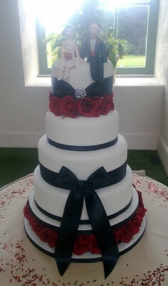 Ivory, Black &amp;amp; Red Wedding Cake