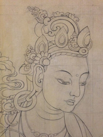 Drawing has begun on the giant thangka. Learn more at PreserveTibetanArt.org #thangka #Tibetan art #Tashi Dhargyal