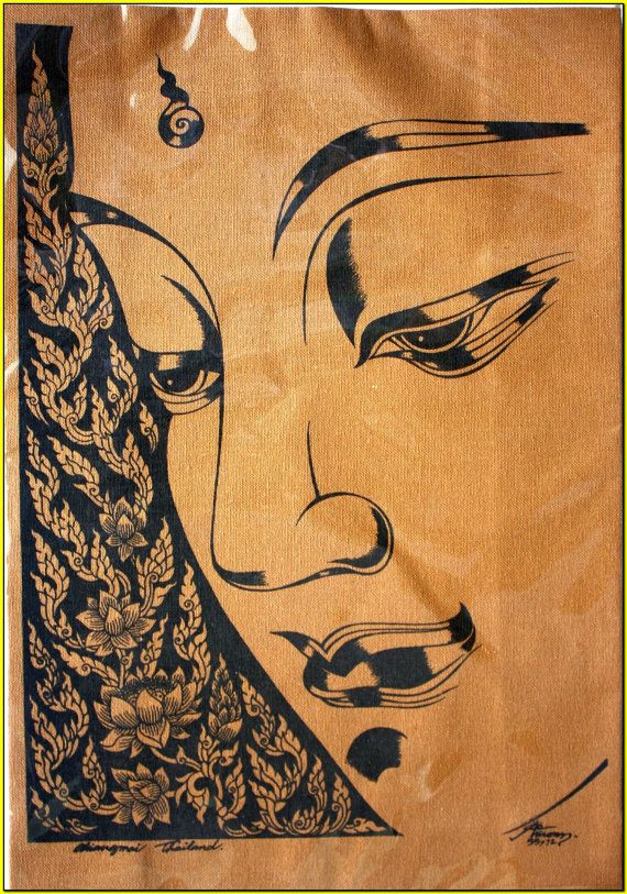 Thai traditional art of buddha by silkscreen printing on cotton via Etsy