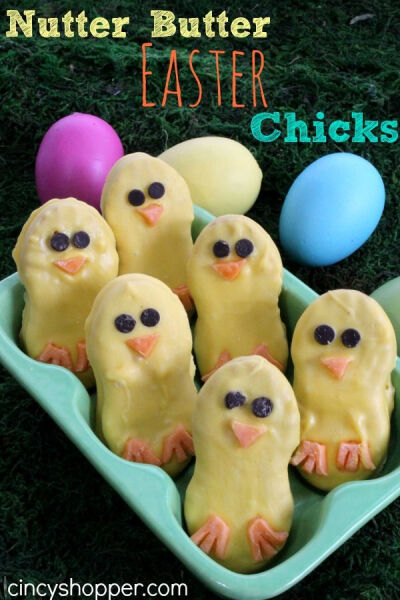 Nutter Butter Easter Chicks. These will be on our Dessert Table this Easter looking cute as can be. So quick and Easy and the kids can help. 浓情。巧