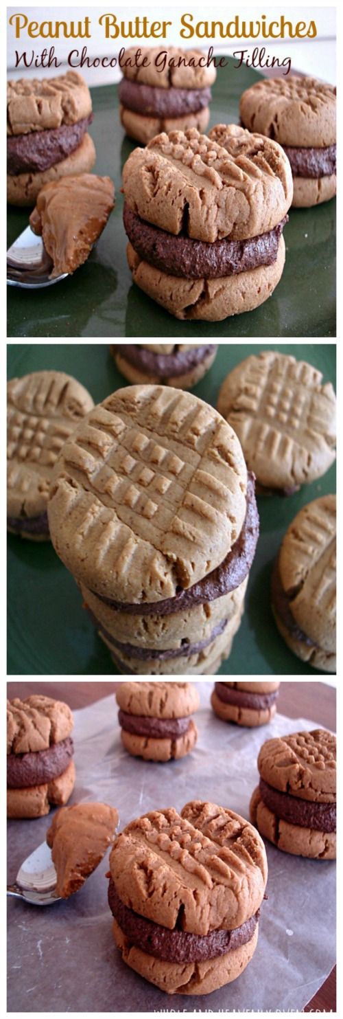 Classic soft ‘n’ chewy peanut butter cookies with a creamy chocolate ganache filling sandwiched in between. | wholeandheavenlyoven.com 浓情。巧