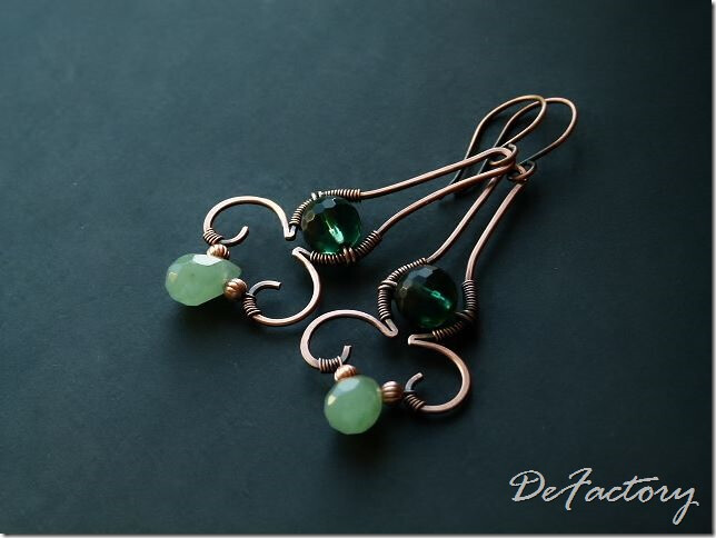 Aventurine and emerald copper earrings by SilverDeFactory