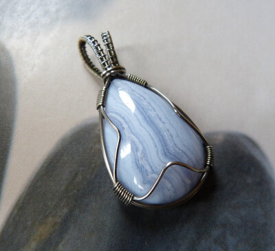 Blue lace agate Sterling silver necklace by Kreagora