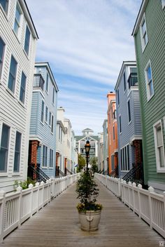 A row of symmetrical beach houses. Charleston, South Carolina.