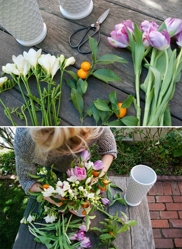 Spring Flower Arrangement DIY: White Honeycomb Vase