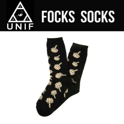 UNIF socks focks黑色中筒袜滑板死飞潮牌会比中指的袜子潮牌恶搞