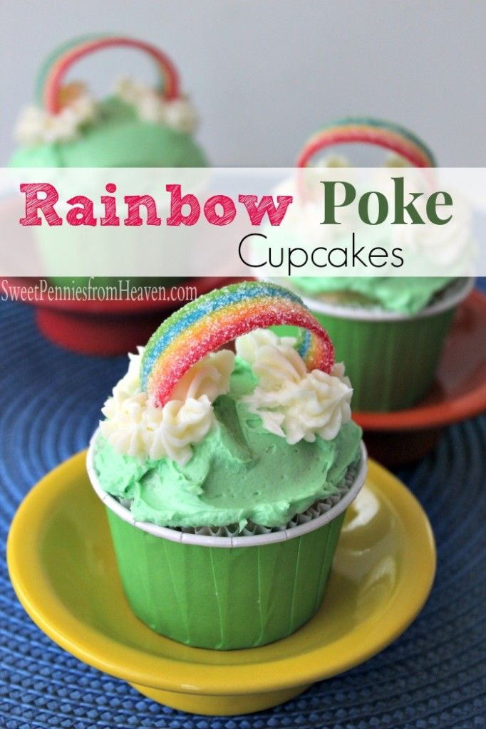 This Rainbow Poke Cupcakes Recipe is an easy peasy one! If you've never had poke cake, you're missing out. It's SO super duper moist!!! This recipe is a great summer time recipe but it's also perfect for St. Patrick's Day!