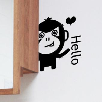 雅风墙贴 hello monkey 卡通可爱开关贴马桶贴笔记本贴家电冰箱贴