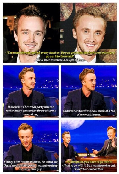 Aaron Paul 和 Tom Felton因为长得太像经常被人误会……