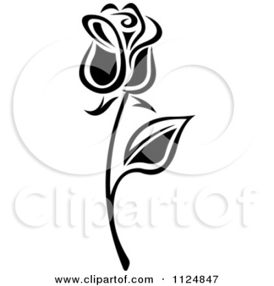 Clipart Of A Black And White Rose Flower 14 - Royalty Free Vector Illustration by Seamartini Graphics