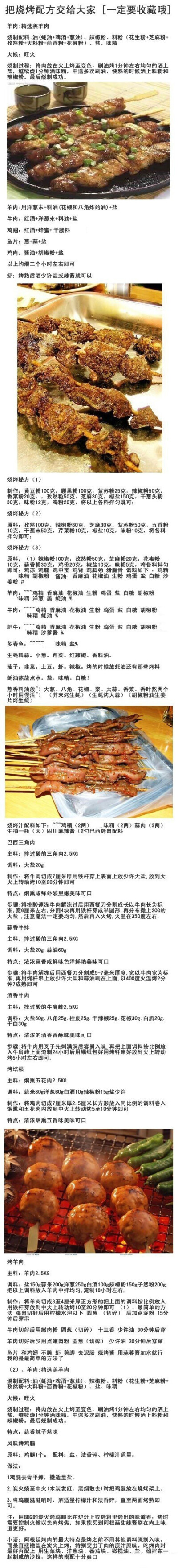 ○◎厨房秘笈◎○【各种烧烤配方】这个不能更赞！离不开烧烤的亲，下次咱也可以专业起来丨图转