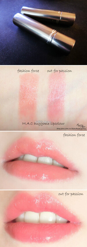 #cosmetics# MAC Huggable Lipcolour 兩色試色. 分別是fashion force和out for passion. 滋潤+顯色, 可以說是must have! mac終於一洗沒有最幹只有更幹的恥辱啦~~~ 博文:|MAC 唇膏 Huggable Lipcolour 两色试色