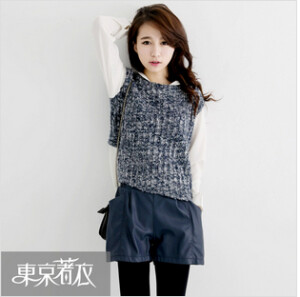 东京着衣 春装新款针织毛衣拼接长袖衬衫假两件套*3027836