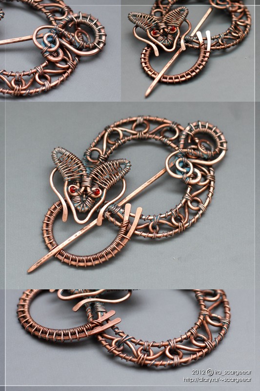 Snakey-fox copper brooch by scargeear