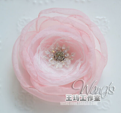 Wang's 原创 纯手工定制 立体绢纱花朵新娘头饰发饰 小牡丹