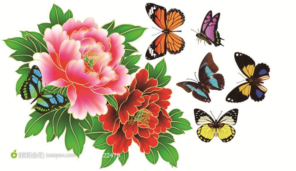 蝴蝶牡丹花艺术图片