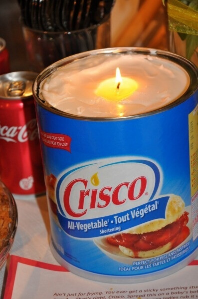 Genius! I'm buying some Crisco! Crisco Candle for emergency situations. Simply put a piece of string in a tub of shortening, and it will burn for up to 45 days...who knew?