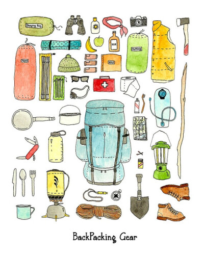 Backpacking gear checklist art print by jodiburton on Etsy,