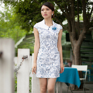 时尚复古中式改良短袖修身旗袍裙连衣裙