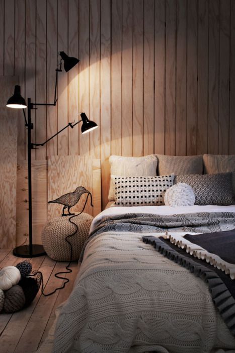 Wood panel wall / bedroom