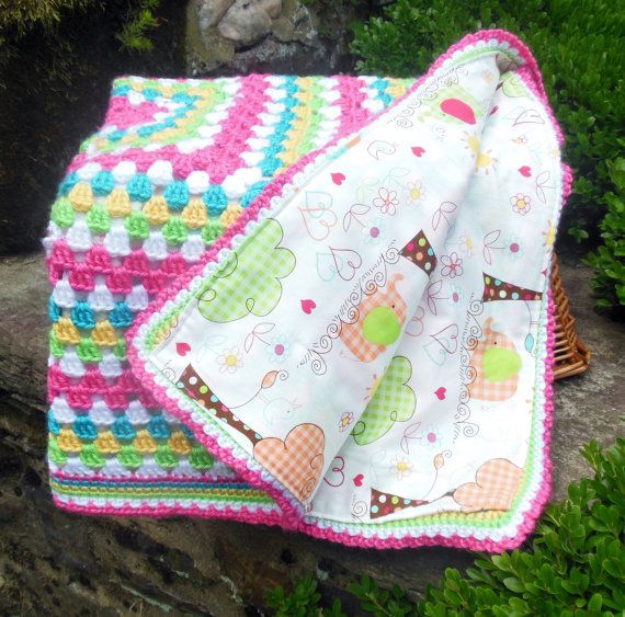 Good idea! Reversible blanket: one side crochet, one side nice fabric! Crochet Baby Blanket Baby Girl Elephant by BellaBeansCrochet